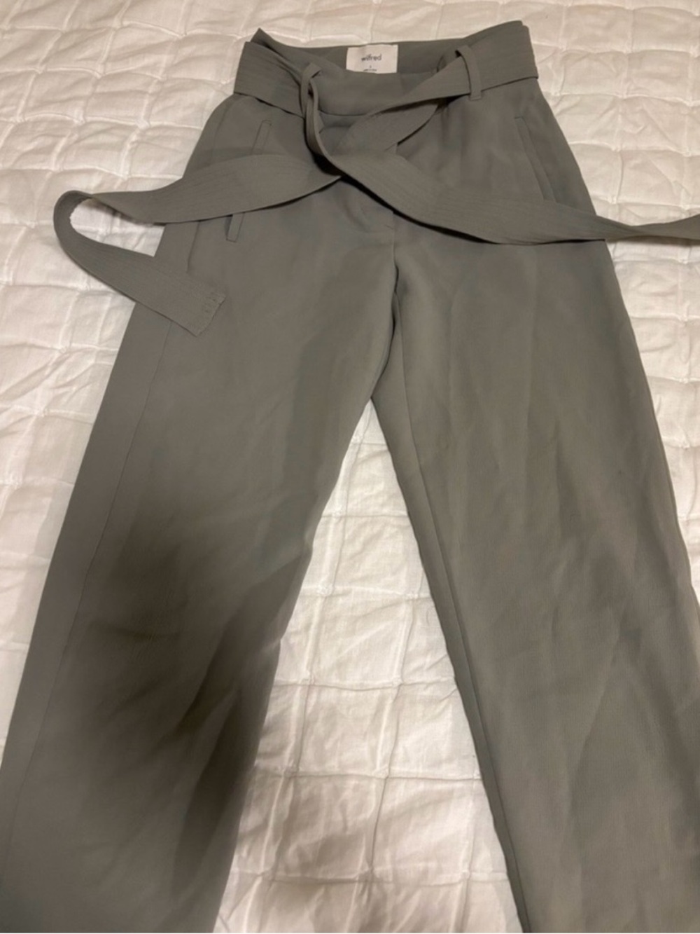 Aritzia Wilfred Tie-Front High-Waist Belted Pants in Basalt Grey